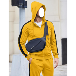 Conjunto Deportivo de Hombre con Capucha Amarillo, Tejido de Punto, Color Sólido, para Otoño - Product Image 2