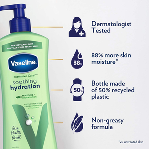 Lotion corporelle hydratante <span class=keywords><strong>Vaseline</strong></span> Intensive Care 20,3 oz (lot de 3) – Lipides hydratants pour peaux sèches, apaisante, 1 % d'extrait d'<span class=keywords><strong>aloe</strong></span> <span class=keywords><strong>vera</strong></span>, rafraîchit la peau - Product Image 4