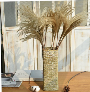 Tapered <b>square</b>-base woven rattan <b>vase</b> with a natural rustic texture finish, available at wholesale prices. - Product Image 4