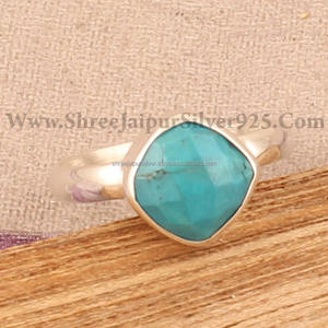 925 Sterling <b>Silver</b> Bezel Setting Turquoise Brilliant Cut Handmade Classic <b>Boho</b> Dainty Solitaire <b>Ring</b> Certified Wedding Party - Product Image 4