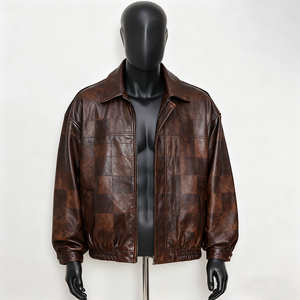 Custom Eco-Friendly Windproof <b>Leather</b> <b>Jacket</b> for Men Streetwear Style with Plaid/Solid Patterns Genuine <b>Leather</b> Construction - Product Image 3