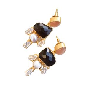 ต่างหูทองเหลืองแท้ประดับเพชรซิคอนคุณภาพสูง เครื่องประดับอัญมณีแท้ ชุบทอง 18K ปราศจากนิกเกิล ทนทาน คุณภาพสูง - Product Image 3