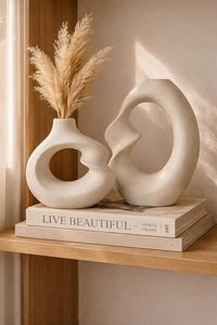 White Matte <b>Ceramic</b> Tabletop <b>Vase</b> Abstract Loop Flower Vessel Minimalist Decorative Bud <b>Vase</b> for Home Shelf - Product Image 4
