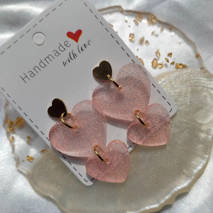 Handmade <b>Pink</b> Glitter Heart Earrings With Gold Hoop Studs Fashionable Valentine'S Day <b>Gift</b> - Product Image 1