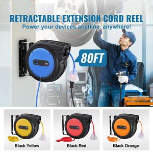 Avvolgicavo Elettrico Retrattile Rinforzato da 24 Metri, Cavo di Alimentazione 12AWG/3C SJTOW, Presa Tripla Illuminata 15 Amp, Materiale ABS, CEE - Product Image 2