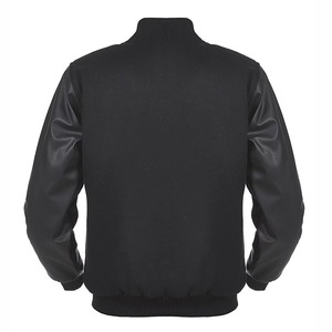 Blouson universitaire noir en laine avec manches en cuir grainé et doublure matelassée – Veste Letterman haut de gamme - Product Image 3