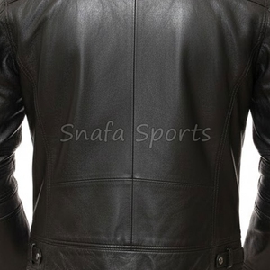 OEM High Quality Hot Sale Casual Outdoor Slim Fit Stylish Biker Black Custom Motorcycle Leather Jacket for Men - Product Image 5