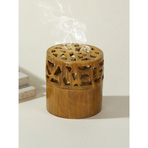 Quemador de Incienso Metálico de Lujo Hecho a Mano con Diseño Geométrico Grabado y Base de Madera Sólida para Bakhoor y Dhoop Dani, Aromaterapia para el Hogar - Product Image 5