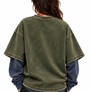 T-shirt double couche pour femme, style moderne à manches régulières, coupe respirante, col rond, pour tous les jours, t-shirt personnalisé - Product Image 2