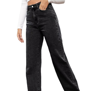 Pantalones Vaqueros de Mezclilla para Hombre, Cintura Alta, Pierna Ancha, Lavado Oscuro, Corte Holgado, Estilo Casual, con Botones - Product Image 1