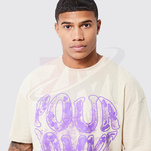 T-shirt en coton pour homme à imprimé violet, coupe classique, style streetwear décontracté, col rond, manches courtes - Product Image 5