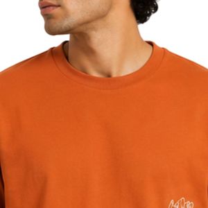 เสื้อยืดสีส้มโอเวอร์ไซส์ผู้ชาย ปักลายดอกไม้ตามสั่ง ผ้าคอตตอนหนา สตรีทแวร์ คอกลม แขนสั้น สวมใส่สบายทรงหลวม - Product Image 5