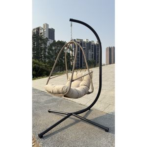 Sedia a dondolo a uovo con supporto a C per interni/esterni, in vimini e rattan, con cuscino incluso - Product Image 4
