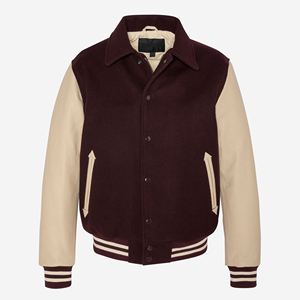 Veste universitaire pour homme, beige bordeaux, manches unies, col rabattu, fermeture boutonnée, style décontracté, vêtement d'automne - Product Image 2