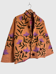Veste en velours brodée de fleurs, col mandarin, manches longues, grande taille, vêtements d'hiver pour femmes, style élégant - Product Image 2