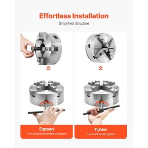 Mandrino per tornio a 4 griffe da 8 pollici (200 mm) con piastra di supporto autocentrante filettata da 1 1/2 pollici-8, 0,16-7,87 (4-200 mm) Clampi - Product Image 5