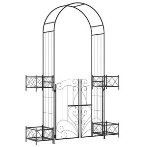 Arco de Jardín de Metal Negro de 7 Piezas con 4 Jardineras y Puertas Dobles para Fiestas, Ceremonias, Cercas, Enrejados y Portones - Product Image 1
