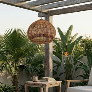 Lámpara colgante de lujo de fibra de plátano con forma de cúpula, estilo bohemio chic, para hoteles, restaurantes y complejos costeros. - Product Image 5