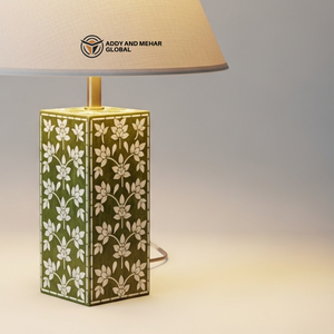 Green Floral Bone Inlay <b>Table</b> <b>Lanterns</b> with Fabric Shade Handmade Decorative Bedside Nightstand <b>Lamp</b> for Living Room & Bedroom - Product Image 5