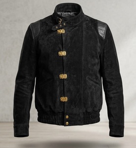 Manteau d'hiver pour homme personnalisé en daim noir, coupe-vent, matelassé, avec écusson d'épaule, ourlet côtelé, coupe ajustée, style motard, doublure en coton, vente en gros - Product Image 5