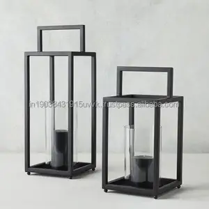 Iron Retro Frame elegant Metal Lantern set Of Two Table Decorative Votive Candle Stand Frame Lantern For Christmas Wedding Decor