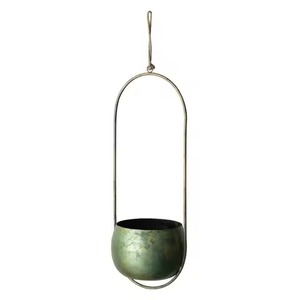 Maceta colgante con acabado de latón, estilo rústico vintage, con asa de anillo, para flores y plantas verdes, maceta colgante. - Product Image 3
