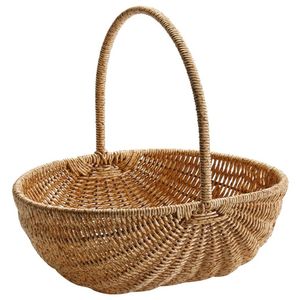 New Fashion Elegant Rattan Handicraft <b>Storage</b> <b>Basket</b> with Handle Modern Stylish Beige Eco-Friendly for Fruit <b>Vegetable</b> Flower - Product Image 5