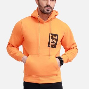 Sudadera con Capucha Unisex de Color Naranja Sólido, 100% Algodón, Corte Regular, Informal, Antiarrugas, Ecológica, para Invierno, con Bolsillo Delantero - Product Image 1