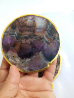 Sous-verre en agate d'améthyste naturelle tranche d'agate avec bordure plaquée or sous-verre gravé sous-verre en agate naturelle faite à la main améthyste