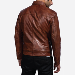 Elegante Chaqueta de Cuero Marrón para Hombre con Cuello, de Piel de Oveja Auténtica, Forro de Poliéster, Cierre de Cremallera, Chaqueta Cálida de Invierno 2026 - Product Image 4