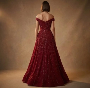 Vestido de Novia Morado de Satén con Cuello Redondo, Cola Larga, Talla Grande, Estilo Sirena Recta, Cintura Natural, con Sujetador Incorporado, Estilo Vintage Moderno - Product Image 3