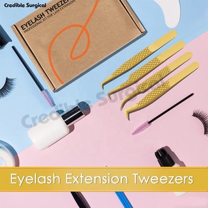 4 ชิ้นแหนบขนตาสแตนเลสสีทองเคลือบตรงและโค้งปลายแหนบขนตา - Product Image 4