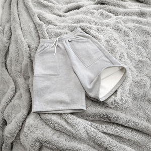 Shorts Bermuda en Coton Gris pour Homme avec Cordon de Serrage à la Taille, Poches, Couleur Unie, Tricoté, Respirant, Taille Mi-Haute, Décontracté - Product Image 5