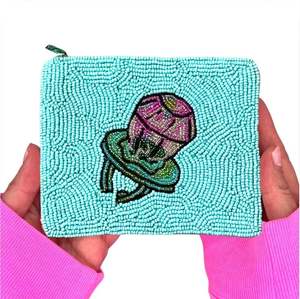 Pochette à monnaie perlée de style indien traditionnel, broderie de perles de rocaille bohème de qualité supérieure - Product Image 3