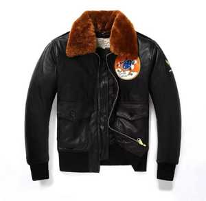 <b>Men's</b> Genuine <b>Leather</b> <b>Jacket</b> Breathable Stand Collar Zipper Closure Autumn Casual Style - Product Image 1
