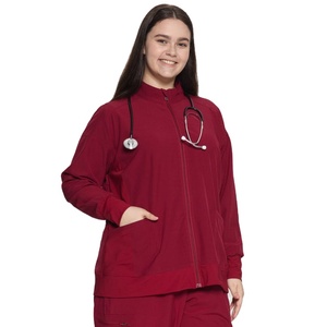 Blouse médicale pour femme, entièrement zippée, rouge, coton et polyester, uniforme d'hôpital avec stéthoscope - Product Image 2