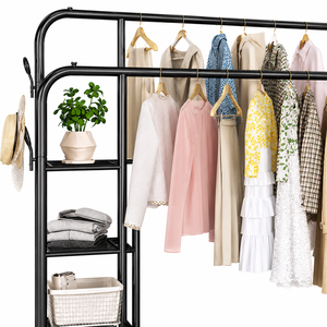 Multifunctional Movable Modern Metal Coat Rack Double-Rod Garment Rack Clothing Storage <b>Shelves</b> Rust-Proof for Bag Clothing - Product Image 6