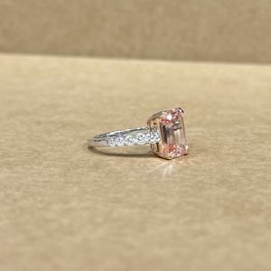 Elegant 14K White Gold Pink Lab Grown Emerald Cut <b>Diamond</b> <b>Ring</b> 4.42 CT Center 0.56 CT Side Stones Premium Wedding <b>Ring</b> - Product Image 5