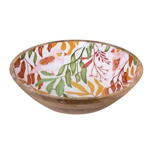 <b>Sticker</b> Enamel <b>Printed</b> Solid Wood Grain Acacia Wooden Bowl OEM/ODM Suppliers Food Fruit Bowls Round Salad Bowls - Product Image 3