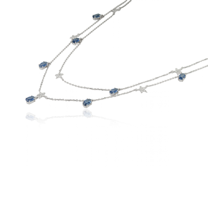 Collar de cadena de doble capa con dijes de zafiro azul y diamantes para mujer, diseño más hermoso, joyería de boda, oro blanco de 14 quilates - Product Image 5