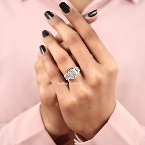 Graduated <b>Emerald</b> Cut Moissanite <b>Ring</b> 18K White Gold Prong Set Engagement Wedding <b>Ring</b> Step Cut Sterling <b>Silver</b> Fine Jewelry - Product Image 5