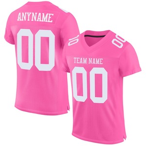Uniforme de Fútbol Personalizado de Primera Calidad | Fabricante EM&ODM, Jersey de Fútbol Americano Personalizado en Malla Rosa y Blanca - Product Image 1