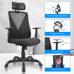 Sedia da Ufficio Regolabile in Rete con Poggiatesta e Braccioli, Girevole e con Vano Portaoggetti per Casa, Lavoro e Gaming - Product Image 4