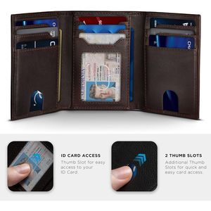 Portafoglio Trifold da Uomo con Blocco RFID in Pelle Pieno Fiore, 11 Scomparti per Carte, Finestra ID, Sottile, per Uso Quotidiano, Cuciture Durevoli, Resistente - Product Image 2