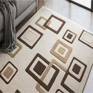 Tapis géométrique carré moderne beige et marron, tapis luxueux tufté à la main, tapis de sol design pour salon, chambre à coucher, décoration intérieure - Product Image 6
