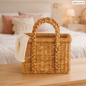 Grand panier rectangulaire Rush Sac à main d'été mignon Sac à bandoulière fourre-tout tissé rond de plage avec poignée - Product Image 2