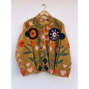 เสื้อแจ็คเก็ตกำมะหยี่ปักลายซูซานี ผ้าฝ้ายสำหรับฤดูใบไม้ร่วง สไตล์วาร์ซิตี้ เสื้อคลุมสำหรับงานเทศกาล ของขวัญสำหรับเธอ - Product Image 1