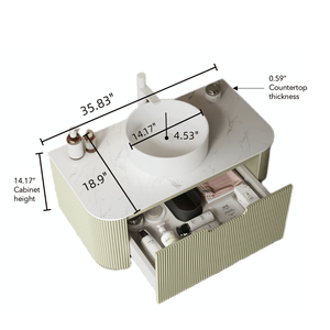 Mobile bagno moderno DINA da 36 pollici a parete con lavabo, bordi curvi e mobiletto a righe con cassetti - Lusso e funzionalità - Product Image 5