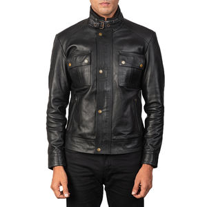 Chaqueta de cuero negra para hombre, chaqueta de motociclista de cuero genuino, corte ajustado, estilo vintage, chaqueta de cuero Cafe Racer para hombre - Product Image 4