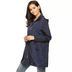 Women <b>Lightweight</b> Longline Rain <b>Jacket</b> Hooded <b>Waterproof</b> Windbreaker Drawstring Waist <b>Packable</b> Outdoor Parka Coat - Product Image 2